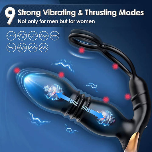 Bluetooth Control Thrusting Prostate Massager With Dual Cock Ring