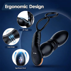 Bluetooth Control Thrusting Prostate Massager With Dual Cock Ring