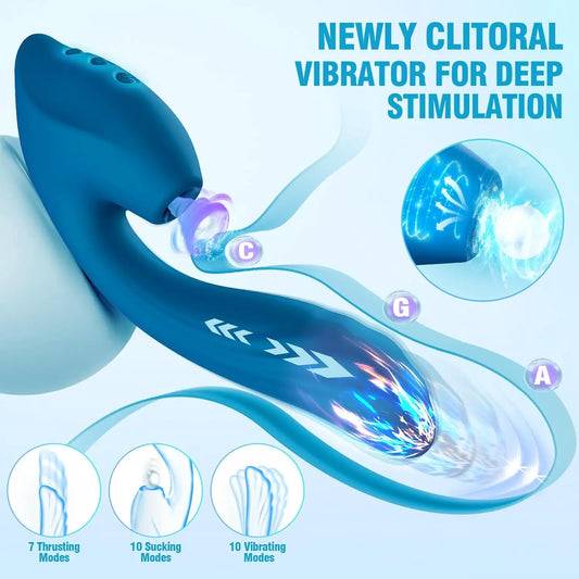 3 IN 1 Rabbit Clitoral Suction Vibrator with Thrusting