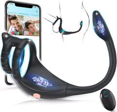 APP Controlled 2 in 1 Vibrating Dual Cock Ring With Anal Plug