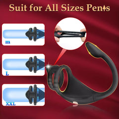 APP Controlled 2 in 1 Vibrating Dual Cock Ring With Anal Plug