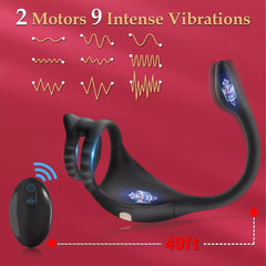 APP Controlled 2 in 1 Vibrating Dual Cock Ring With Anal Plug