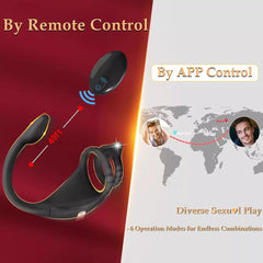 APP Controlled 2 in 1 Vibrating Dual Cock Ring With Anal Plug