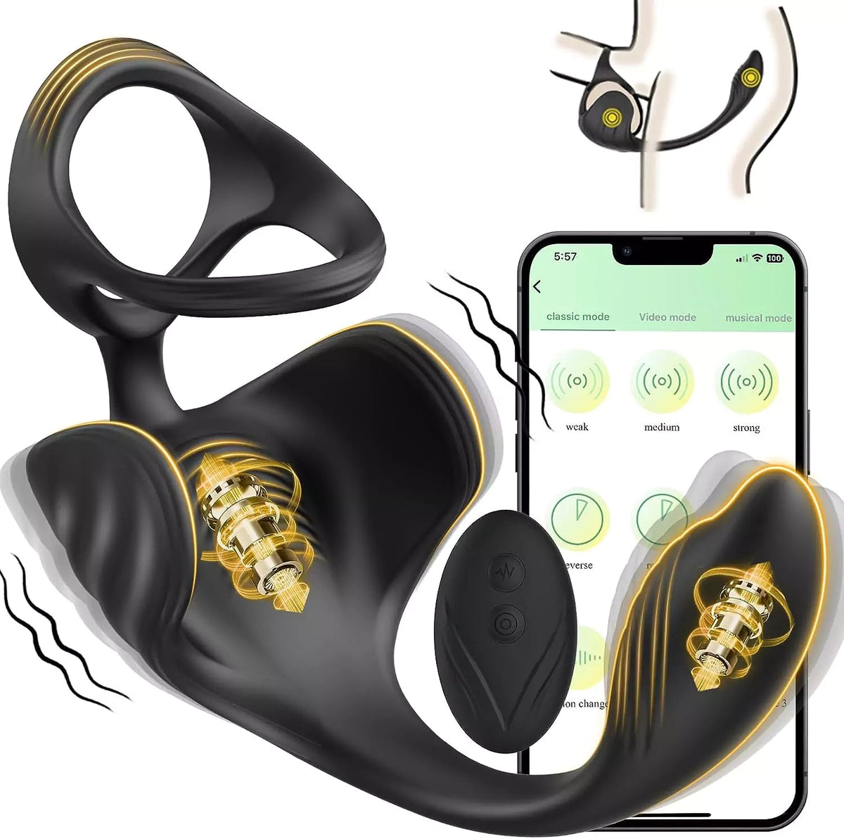 Bluetooth APP Control Vibrating Cock Ring with Anal Plug