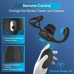 Bluetooth APP Control Vibrating Cock Ring with Anal Plug