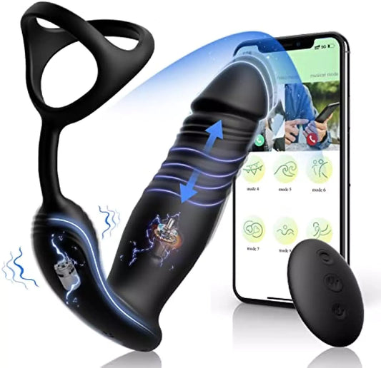 App Controlled Thrusting Anal Vibrator with Penis Ring