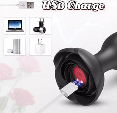 Vibrating Butt Plug with Rose Base Remote Control