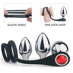 3Pcs Anal Trainer Butt Plug With Dual Cock Ring In 3 Sizes