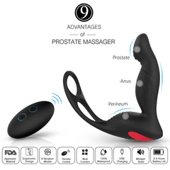 Masseur de prostate vibrant avec télécommande pour anneau pénien 