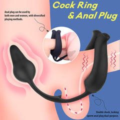 2 In 1 Vibrating Penis Ring With Anal Butt Plug