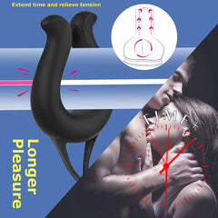 2 In 1 Vibrating Penis Ring With Anal Butt Plug