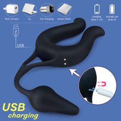 2 In 1 Vibrating Penis Ring With Anal Butt Plug