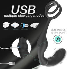 Vibrating Prostate Massager With 9 Modes & Dual Penis Ring with Remote