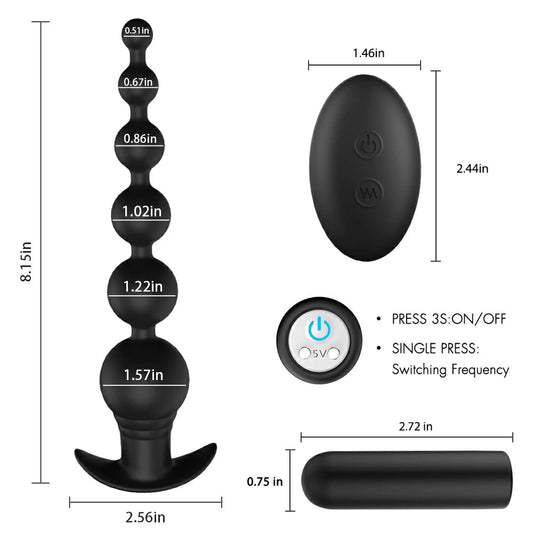 Perle anale en silicone avec 9 vibrations avec télécommande 