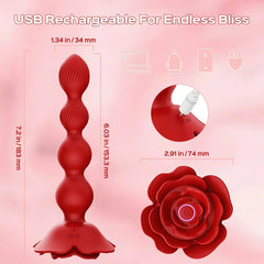 Rose Anal Beads with 10 Vibrations 360° Twisting