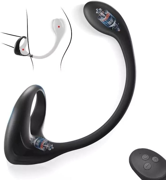 Remote Control Vibrating Penis Ring with Butt Plug