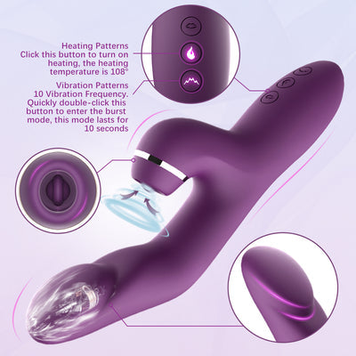 GANJ | 3 in 1 Stimulation Purple Rabbit Vibrator with Heating