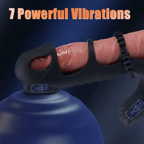 Dual Motor 7 Vibrating Penis Sleeve and Cock Ring Vibrator 2-in-1 Adult Toy