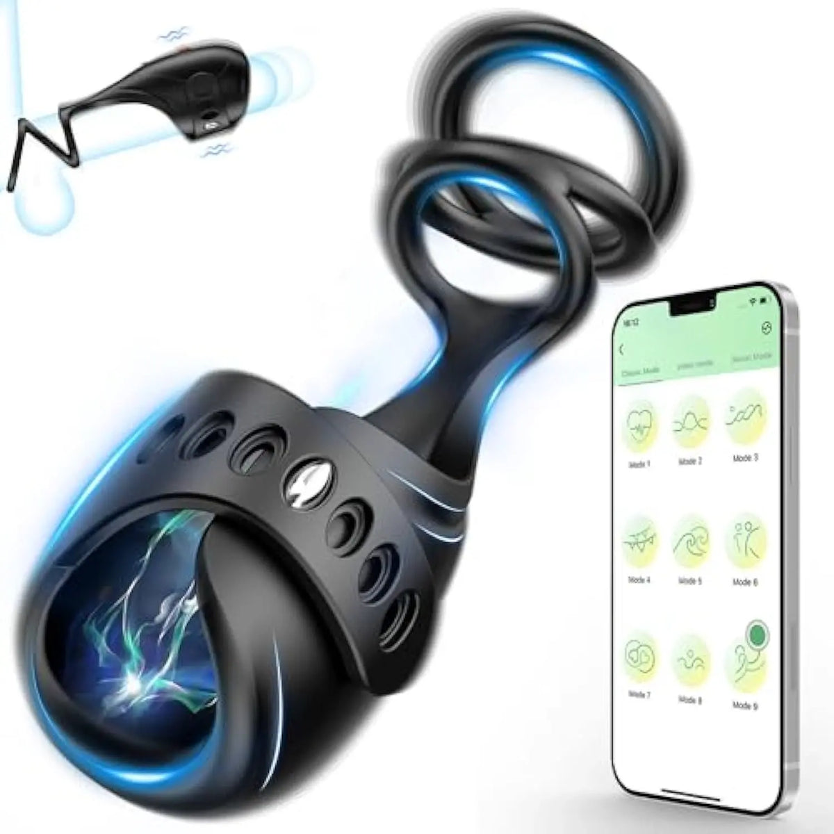 APP Remote Control Adjustable Penis Vibrator Trainer Stimulator with Penis Rings