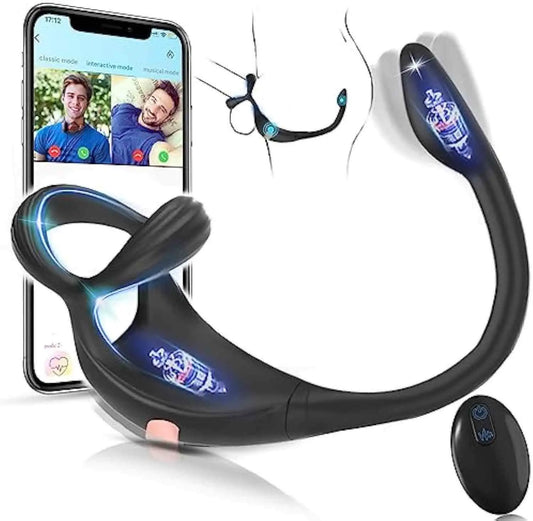 App Controlled Vibrating Cock Ring Taint Stimulator with Plug