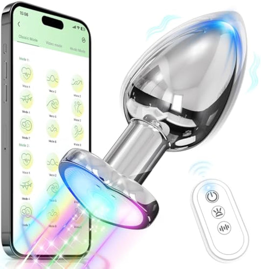 Plug anal lumineux en forme de cœur avec vibrateur anal télécommandé par application 