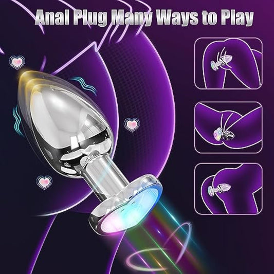 Plug anal lumineux en forme de cœur avec vibrateur anal télécommandé par application 