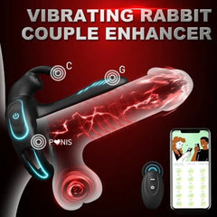 Vibrating Cock Ring with APP Penis Sleeve Girth Enhancer with Bunny