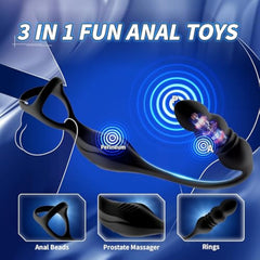 Thrusting Anal Vibrator with Vibrating Cock Ring Remote Control