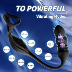 Thrusting Anal Vibrator with Vibrating Cock Ring Remote Control